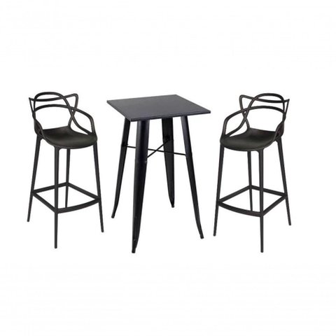 Kit Mesa Bistrô Tolix com 2 Banquetas Altas Allegra ? Preto