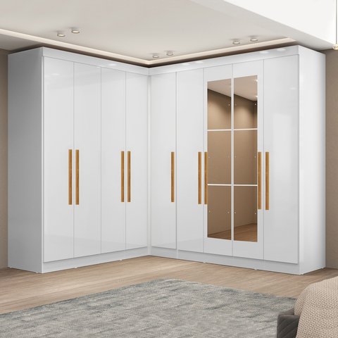 Modulo Canto com Puxador em MDF e Espelho Paris Branco