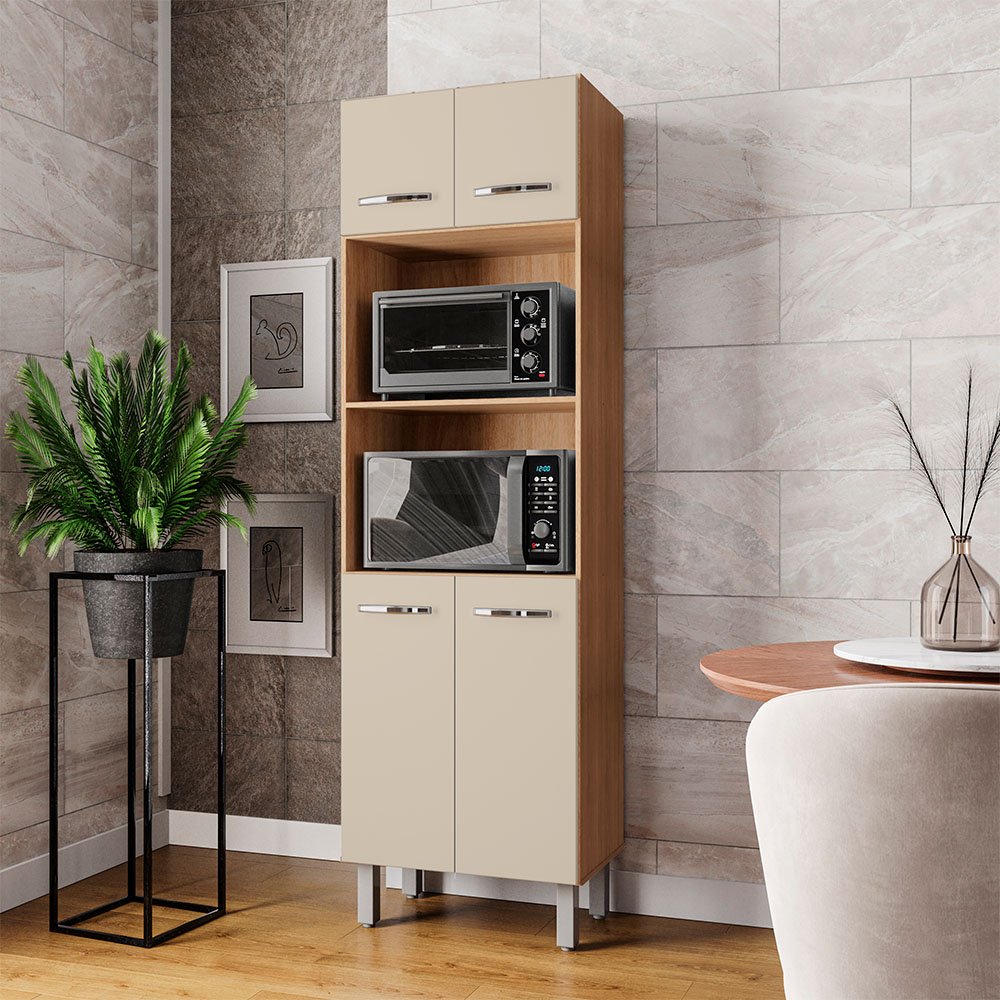 Ver imagem 5 de Armario Paneleiro Duplo 197 Cm 4p Mara Branco Mobbs Cor:sav Off White