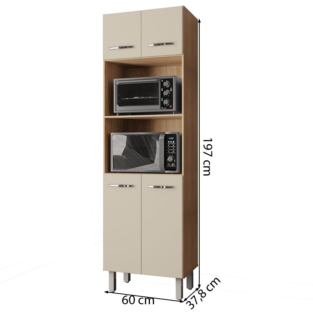 Ver imagem 3 de Armario Paneleiro Duplo 197 Cm 4p Mara Branco Mobbs Cor:sav Off White