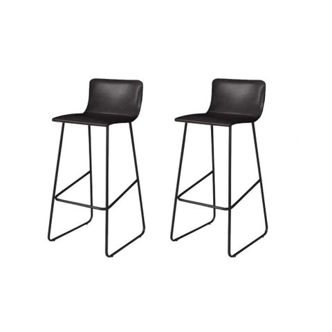 Conjunto 2 Banquetas Dubai Couro Sintético Base Aço Carbono com Encosto Preto C&m Decor