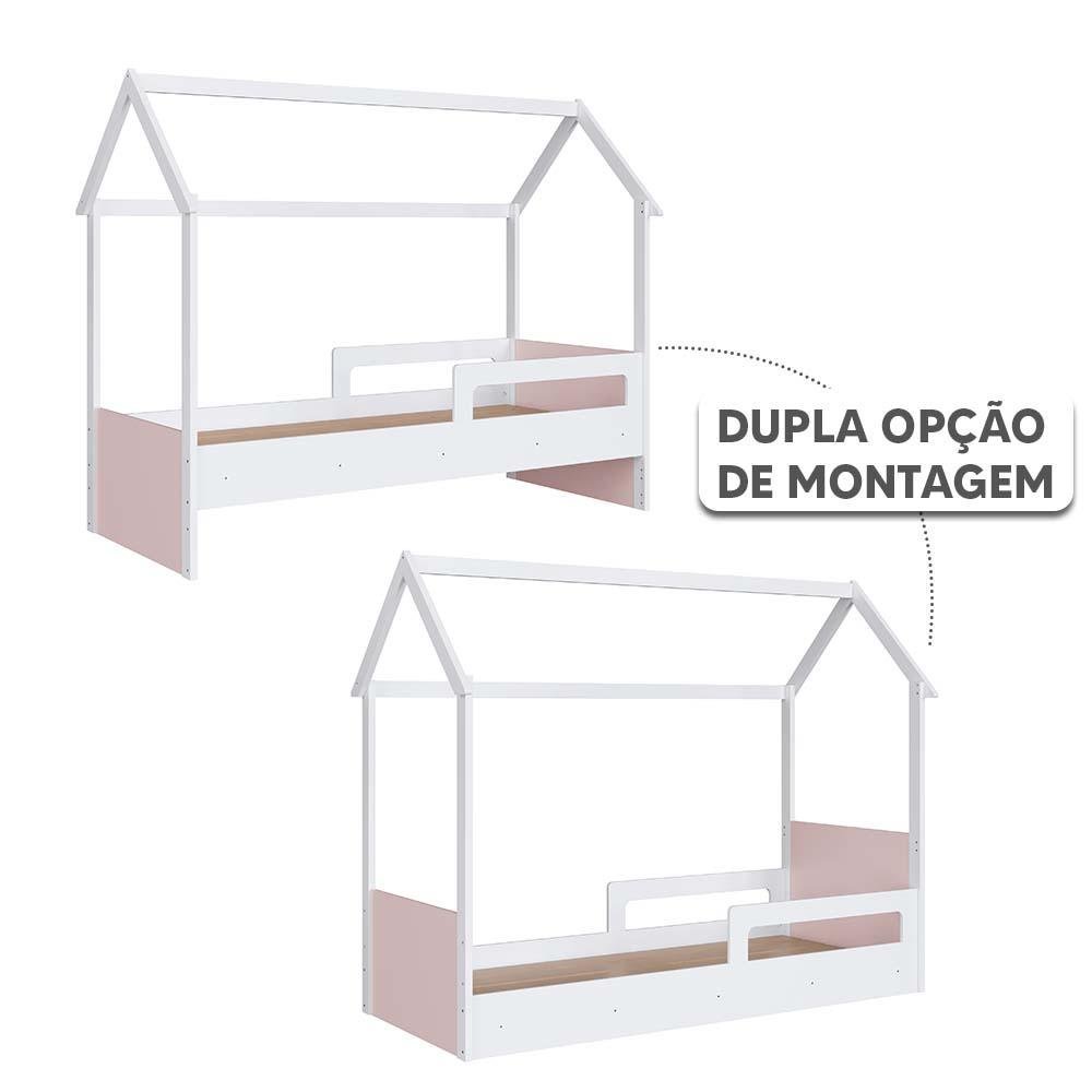 Cama Casinha Montessoriana Solteiro Branco Rosa Sorriso Shop JM - 2