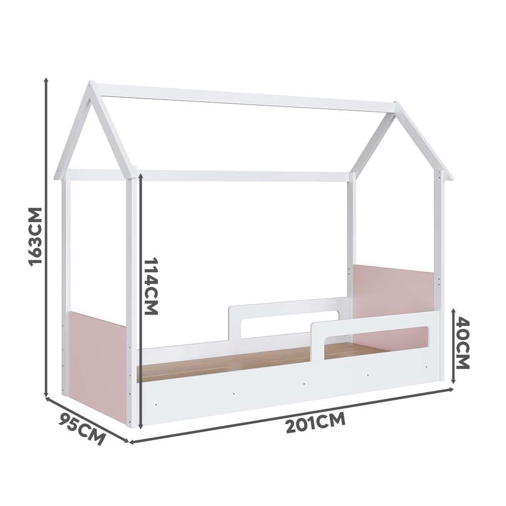 Cama Casinha Montessoriana Solteiro Branco Rosa Sorriso Shop JM - 4