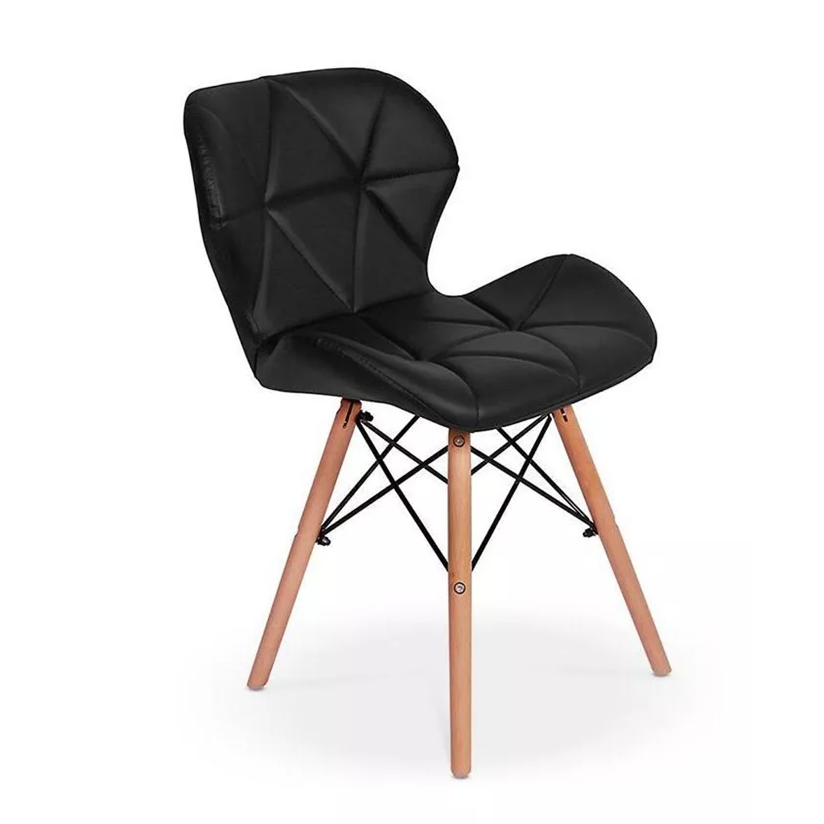 Par 2x Cadeira de Jantar Charles Eames Eiffel Slim Estofada Preta - 3