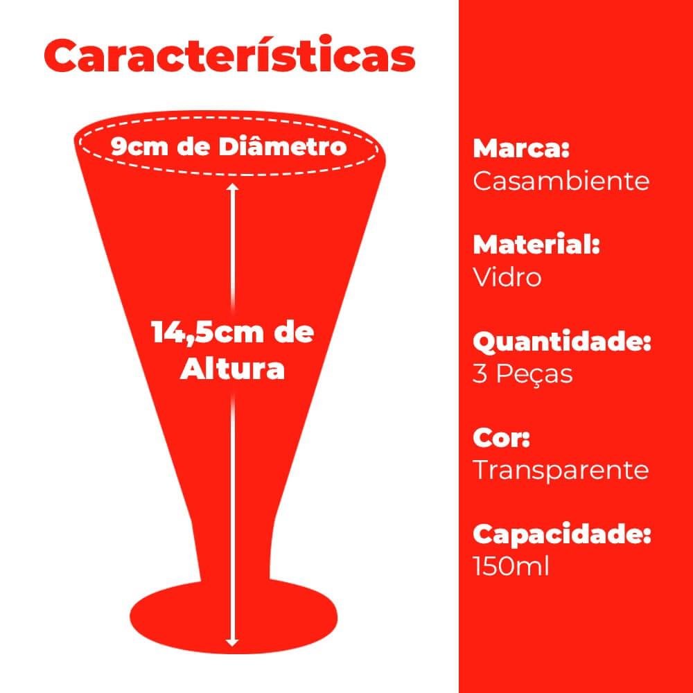 Jogo Taças Sobremesa Vidro Sorvete 150Ml 3 Peças Casambiente