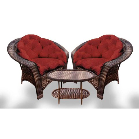 Conjunto de Poltronas Fibra Sintética 19 - 2 Poltronas + 1 Mesa Centro - Tecido Duna Vermelho
