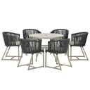 Ver imagem 1 de Mesa com 6 Cadeiras de Jantar Roma 120cm e Noronha em Alumínio Fendi Corda Náutica Estofado 8 Trama