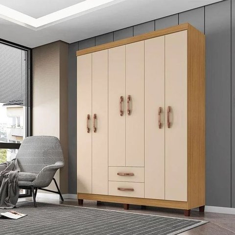 Guarda Roupa Incorplac Moscou 6 Portas 2 Gavetas - Carvalho Americano/off White