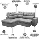 Ver imagem 4 de Sofá 3 Lugares Retrátil Reclinável Chaise Esquerdo 243cm Solin F04 Veludo Cinza - Lyam Decor