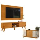 Ver imagem 1 de Rack Bancada e Painel para Tv Duna Cinamomo com Aparador para Sala Buffet Mônaco Cinamomo Off White