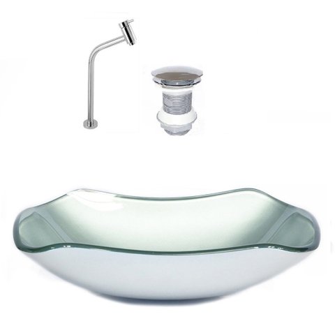 Cuba de Vidro Abaulada 51cm Prata + Valvula + Torneira