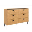 Ver imagem 2 de Cômoda 6 Gavetas C/ Puxador Orgânico e Pés em Metal 100% Mdf Cor:carvalho Mel com Reali