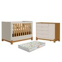 Ver imagem 1 de Berço Americano Lótus Liso Areia Savana com Cômoda Sapateira Lótus Liso Areia Savana e Colchão Gazin