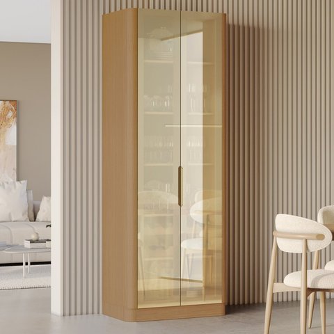 Cristaleira 2 Portas Vidro Reflecta Infinito 82cm com Rodapé 100% MDF Canto Curvo