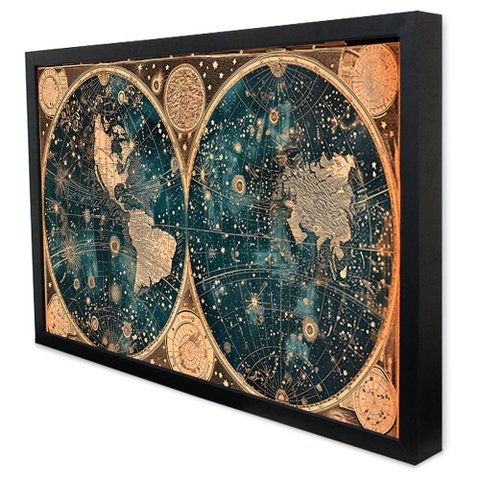 Quadro Decorativo Mapa Estrelar em Moldura Caixa Tacolado Moldura Caixa 3cm Preta sem Vidro 60 X 90c