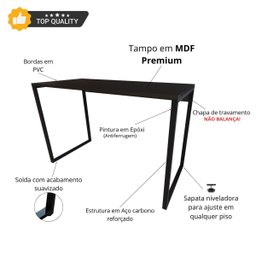 Mesa Home Office 100% Mdf 90x45 Cabe em Qualquer Lugar:preto C/ Pés Pretos - 4