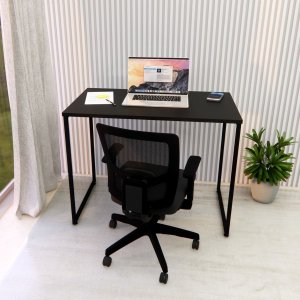 Mesa Home Office 100% Mdf 90x45 Cabe em Qualquer Lugar:preto C/ Pés Pretos