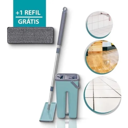 Flat Mop Limp Com Balde Esfregão Rodo Mágico Com Refil Extra:Verde - 4