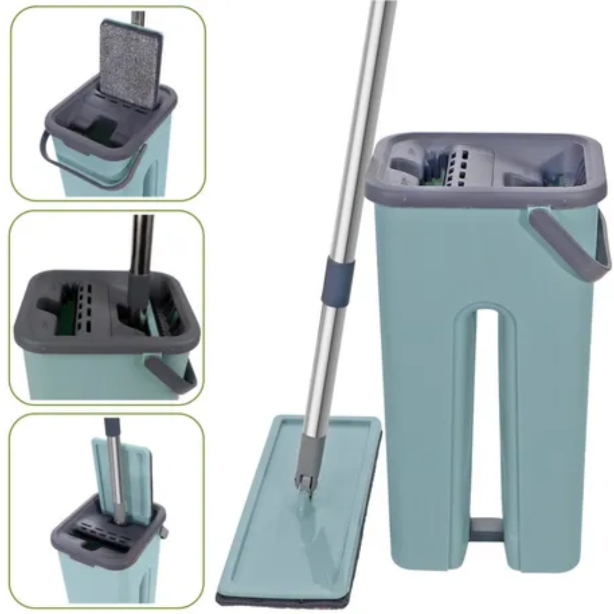 Flat Mop Limp Com Balde Esfregão Rodo Mágico Com Refil Extra:Verde