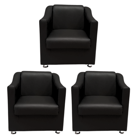 Kit 3 Poltronas Sofia Decorativa para Recepção Preta Corino