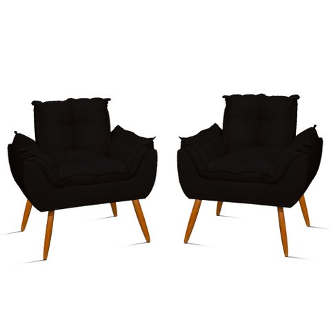 Kit 02 Poltronas Decorativas Opala Pés Palito - Sala Cor:Preto
