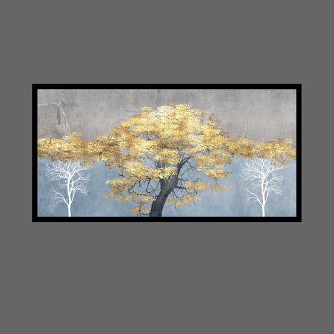 Quadro Decorativo Grande Para Sala Quarto Arvore Dourada:Preto