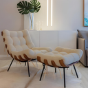 Ver imagem 3 de Poltrona Costela Linho Sala Quarto com Puff Luxo Madeira