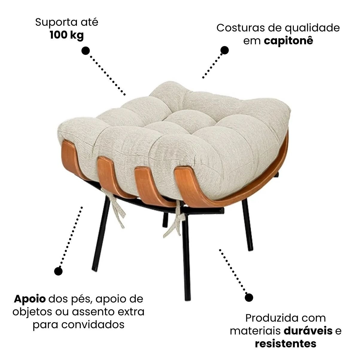 Poltrona Costela com Puff Linho para Sala Quarto Luxo: Poltrona Costela e Puff Linho Bege Claro - 8