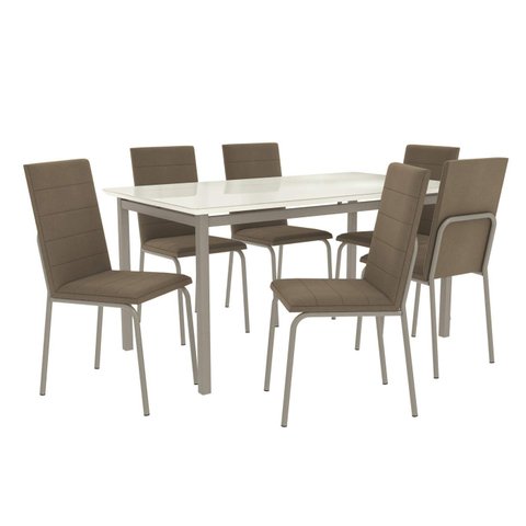 Conjunto de Mesa Completo com 6 Cadeiras Estofadas Cmc1018nk Kappesberg Crome