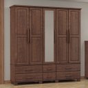 Ver imagem 2 de Guarda-roupa Bipartido 5 Portas 6 Gavetas Ouro Café Madeira Pinus - Finestra