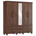Ver imagem 1 de Guarda-roupa Bipartido 5 Portas 6 Gavetas Ouro Café Madeira Pinus - Finestra