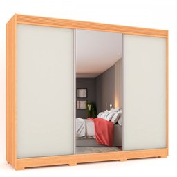 Guarda-roupa Casal Laguna 3 Portas 3 Gavetas 2,22 Metros com Espelho Naturale Tx/off White - Panoram - 3