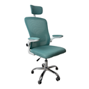 Ver imagem 1 de Cadeira Diretor Vegas Ergonômica Tela Mesh Apoio Lombar Apoio de Cabeça Braços Retráteis Base Cromada Giratória Suporta 120kg Verde e Branco