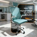 Ver imagem 3 de Cadeira Diretor Vegas Ergonômica Tela Mesh Apoio Lombar Apoio de Cabeça Braços Retráteis Base Cromada Giratória Suporta 120kg Verde e Branco