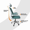 Ver imagem 6 de Cadeira Diretor Vegas Ergonômica Tela Mesh Apoio Lombar Apoio de Cabeça Braços Retráteis Base Cromada Giratória Suporta 120kg Verde e Branco