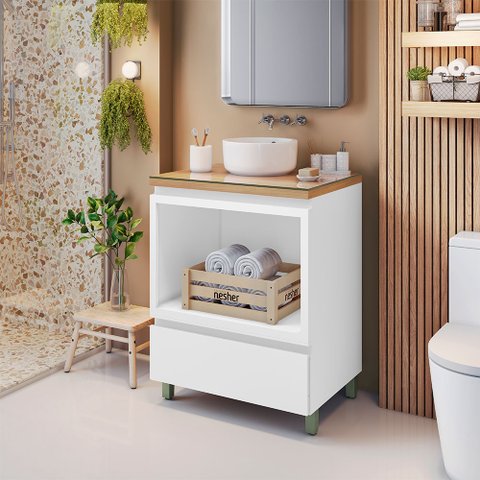 Gabinete de Banheiro 70cm com Caixa Organizadora Rainha 70cm Mdf Nesher