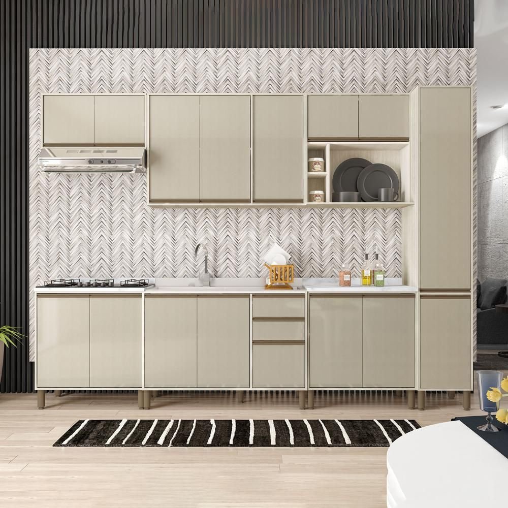 Armário de Cozinha Completa Linea 320cm Paneleiro e Nichos Cor