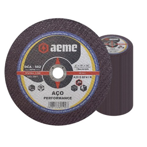 Disco Corte Aeme Aço Dca 502 9x1/8x7/8 2t (229x3.2x22.2) Reforçado 50 Unidades