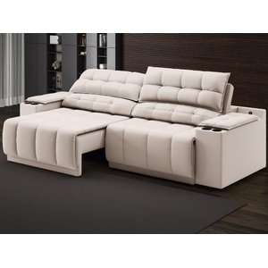 Sofá com Porta Copos Carregador Usb Ret Rec Samurai 2,00m Velosuede Areia - Netsofas