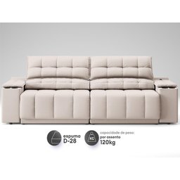 Sofá com Porta Copos Carregador Usb Ret Rec Samurai 2,00m Velosuede Areia - Netsofas - 4