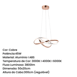 Lustre Pendente Marte 50cm 45w Rosé Gold Led Integrado 3 em 1 - 3