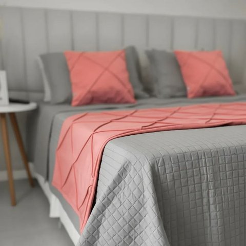Peseira Drapeada Veludo Luxo 2,15x0,50m Dupla Face cama casal Rosa Coral