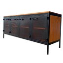 Ver imagem 1 de Rack Industrial com 4 Portas de Chapas de Ferro Cor Preta e Madeira Maciça Tonalidade Castanheira