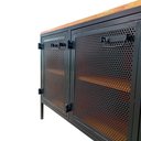 Ver mais imagens de Rack Industrial com 4 Portas de Chapas de Ferro Cor Preta e Madeira Maciça Tonalidade Castanheira
