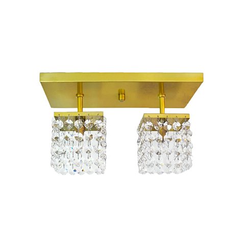 Lustre Teto Cristal Dourado Retangular Lumi Golden Leds