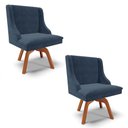 Ver imagem 1 de Kit 2 Cadeiras Estofadas Giratória para Sala de Jantar Lia Suede Azul Marinho - Ibiza