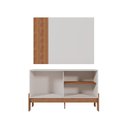 Ver imagem 1 de Rack e Painel de Friso Lateral Wood 1,20m Tvs 42'' Porta de Correr e Prateleiras – Design Moderno