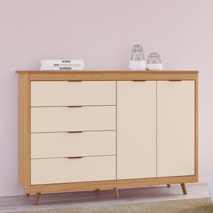 Cômoda Valentina 100% Mdf Tuboarte com 4 Gavetas 2 Portas e Kit de Pés Estilo Retrô