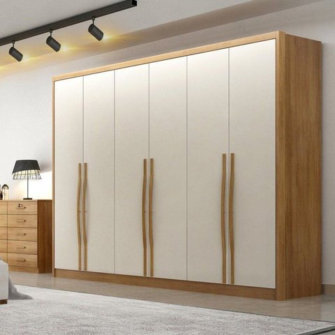Guarda-Roupa Casal 6 Portas e 6 Gavetas 100% MDF Reno 276x236cm Marrom/Cumaru/Fendi