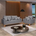 Ver imagem 1 de Kit Sofá Beny + 2 Poltronas para Sala Confortável Linho Cinza Claro